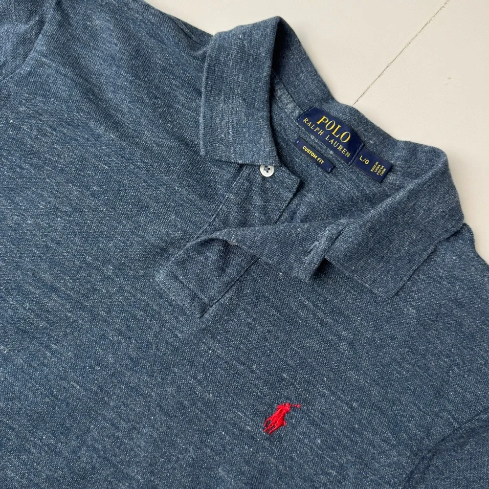 Polo Ralph Lauren Mens Custom Fit Heathered Blue Polo Shirt Red Pony Large‎